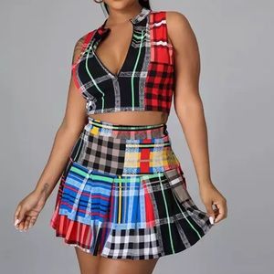 Womens 2 piece plaid summer skater skirt set.